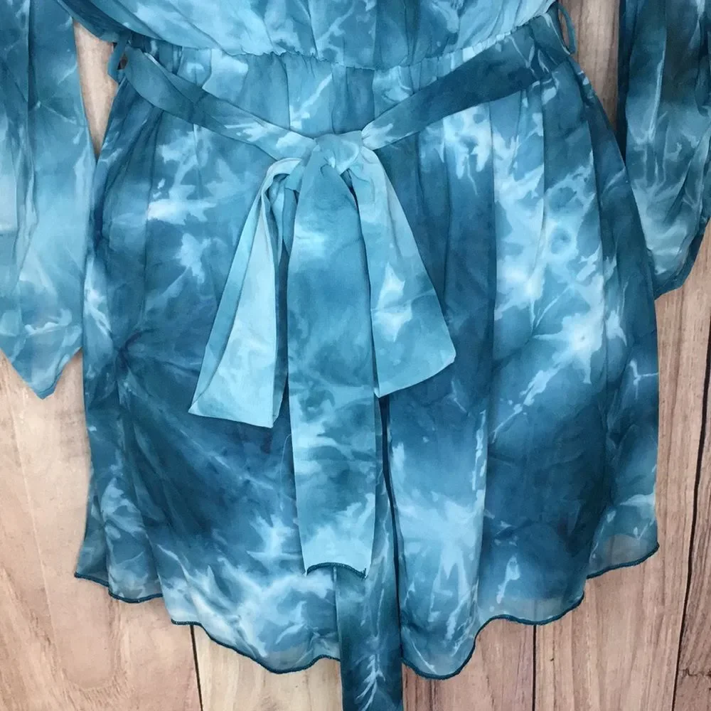NWOT Belted Teal Blue Tie-Dye Off the Shoulder Romper